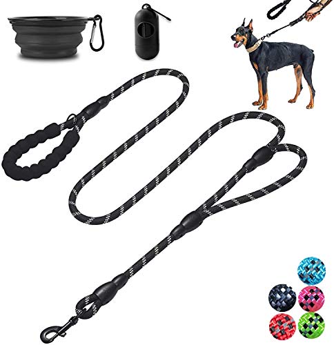 Moonpet Hundeleine - 1,8 m strapazierfähige Doppel-Griff reflektierende Hundeleine mit bequem gepolstertem Seil für mittelgroße und große Hunde, schwarz Cover