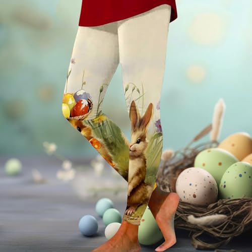 Easter Day Rabbit Carrot Eggs Print Yoga Pants High Waisted Leggings Tummy Control Soft Gym Fitness Girl (e-Beige, XXL)2