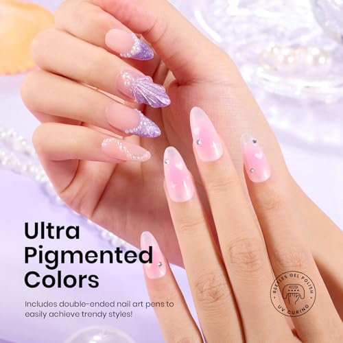 Image of Beetles Pastel Gel Nail Polish Set, 20 Color Magnetic Cat Eye Shimmer Gel Polish Kit with Pink Purple Blue Green Colors, Base Coat, Glossy Matte Top Coat, UV LED Home Manicure Nail Art Gift for Women