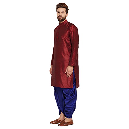 Image of SOJANYA (Since 1958 Men's Off-White and Gold Dupion Silk Dhoti Kurta Set