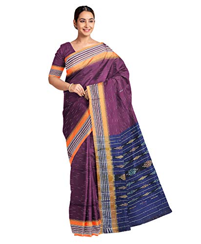 Image of Odisha Sambalpuri Handloom Ikat Women's Cotton Saree, Odisha Handloom Handmade Pure Cotton Khandua Saree, Ikkat Orissa Traditional Handloom Saree Without Blouse
