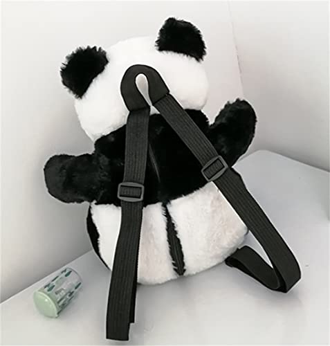 Casual Animal Backpack Panda Backpack Cartoon Plush Small Backpack (White/Black-1)4