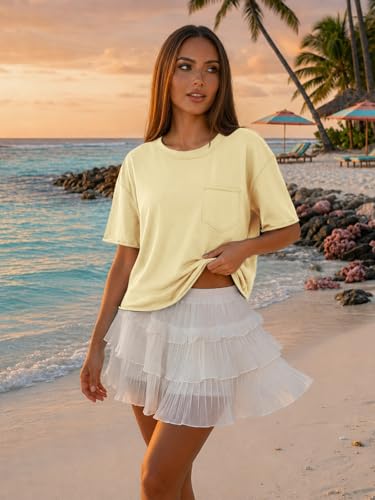Image of ATHMILE Womens Crop Tops Workout Shirts Gym Oversized Spring Summer Basic Tees Short Sleeve Casual Loose Drop Shoulder 2026