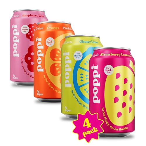 POPPI Sparkling Prebiotic Soda, Starter 4Pack, w/Gut Health & Immunity