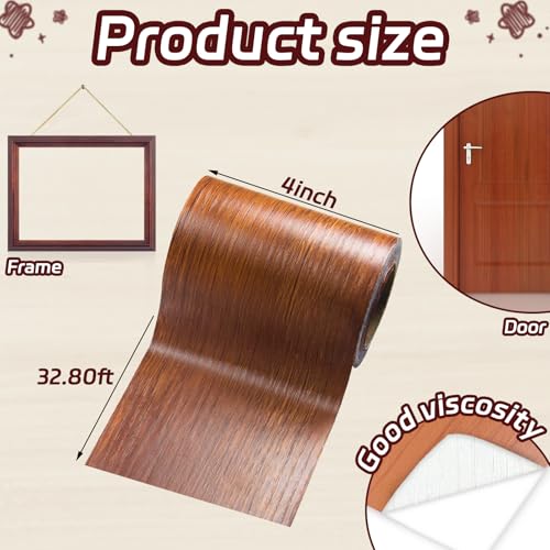 Image of Wood Grain Tape for Mirrors & Furniture, 4 inch X 32 ft Repair Tape for Walls, Floors, Cabinets, Windows - 1 Roll (Reddish Brown)