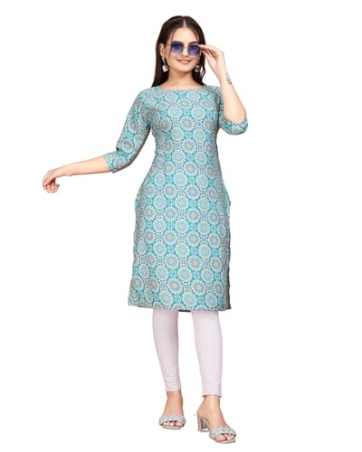 Image of Women's Straight Fit Printed Crepe Kurta, Casual Wear Kurti Design No 181