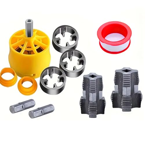 Juego de herramientas para hacer roscas de tubería de PVC, compatible con taladro eléctrico, kit de grifo de rosca de tubería de PVC, juego de troqueles redondos reutilizables 1/2 3/4 1 para corte