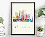 Modern Illustration World Cities Poster, Abu Dhabi Landmarks Watercolor Poster, United Arab Emirates Abu Dhabi Cityscape Art Poster Print - 12 * 18 Inches