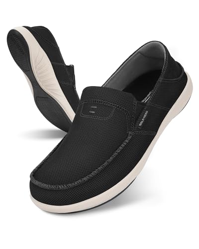 Slip On Shoes for Men, Breathable Loafers for Men with Arch Support, Comfortable Boat Shoes, Orthopedic Non Slip Indoor & Outdoor Loafer with Foldable Heel