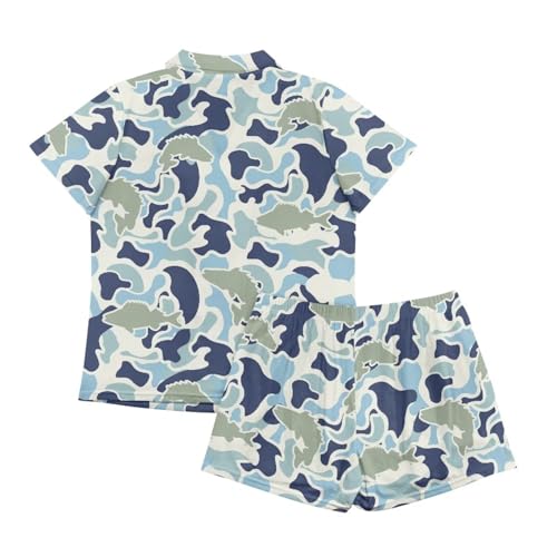 Image of Renewold Women's Short Sleeve Pajama Set Button Down Sleepwear with Notch Collar Soft Lounge Top and Shorts with Pockets