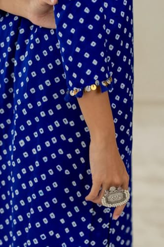 Image of LookMark Women Cotton Blend Bandhej Printed Bandhani Kurta Palazzo Set With Sequence Lace