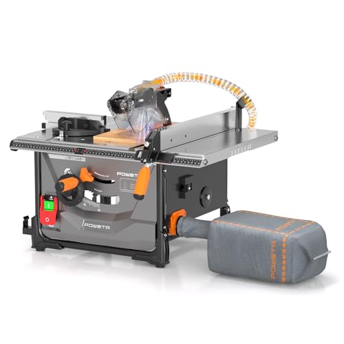 POWSTR Table Saw with 98% Dust Collection System,120V/15A/5000RPM,Control Console Size:17.91'x23.62',0-45° Bevelcut &90° Crosscut,for 1.57” to 2.36'Depth,Portable Table Saw Ideal for Woodworking