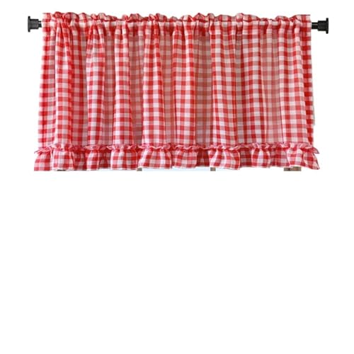 MDSRFGN Cortinas Cortas Cortinas Cortas de café clásicas con Volantes a Cuadros Rojos for Cocina, Dormitorio, Cenefa Gasa Transparente, Bolsillo for Barra pequeño para Windows(1 Panel W140xH50cm)