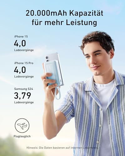 Anker Zolo Powerbank 20000mAh 30W Max, integriertes USB-C Kabel – Ansicht 2