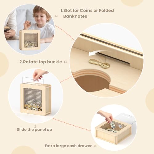 Image of Summidate Wooden Money Saving Box: $10000 Challenge Cash Vault Piggy Bank