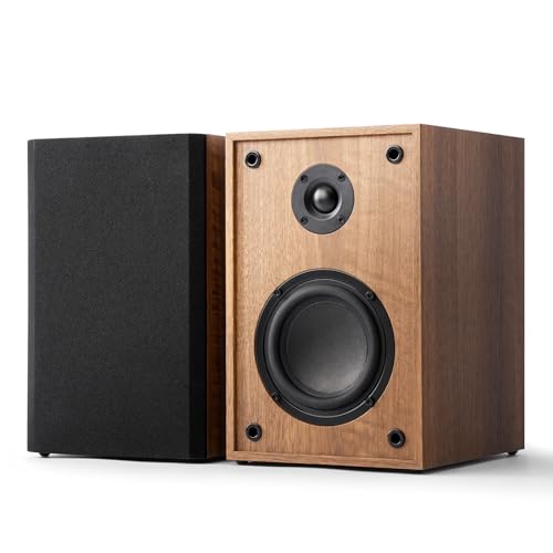 ANGELS HORN Enceintes Bluetooth 5.2 actives à champ proche 2.0 stéréo, 60 W RMS avec entrée de ligne auxiliaire, télécommande, 2 voies et finition bois minimaliste