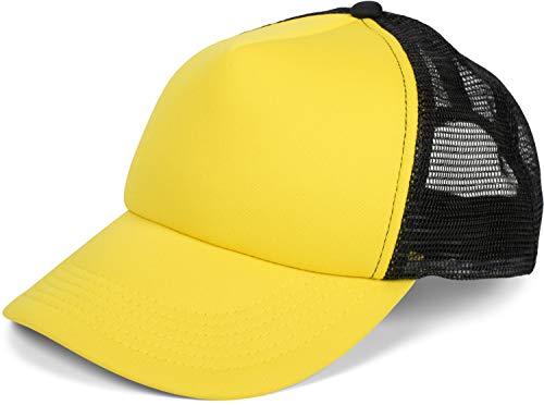 styleBREAKER Unisex 5-Panel Trucker Cap mit Mesh-Einsatz | verstellbares Basecap mit Click Snap Verschluss | luftiges Netz Cap für Damen und Herren, Farbe:Gelb-Schwarz
