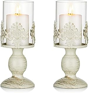 Sziqiqi 2 Pcs Vintage Pillar Holder, Iron Tall Candle Holders Set, Wedding Party Centrepiece Table Top Candlelight Decor, S+S
