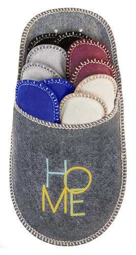 BOOTSY® Chaussons pour invités - Motif Home (5 paires) • Pantoufles en feutre unisexe • Lot de chaussons d'accueil • Tailles 35/38, 38/40, 41/43, 44/45...