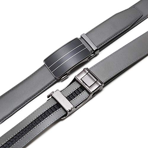 Image of Founders & C Men's Ratchet Belt 1 3 /8 inch,Leather Dress Belt Adjustable with Click Sliding Buckle Trim to Exact Fit (Click Belt W Gray Leather, 50 inch-60 inch Waist Adjustable)
