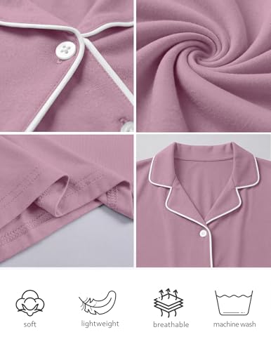 Image of ZMJ Womens Pajamas Sets 2 Piece Lounge Set Short Sleeve Shirt with Long Pant Pj Sets Button Down Sleepwear Outfits Bean Paste XS