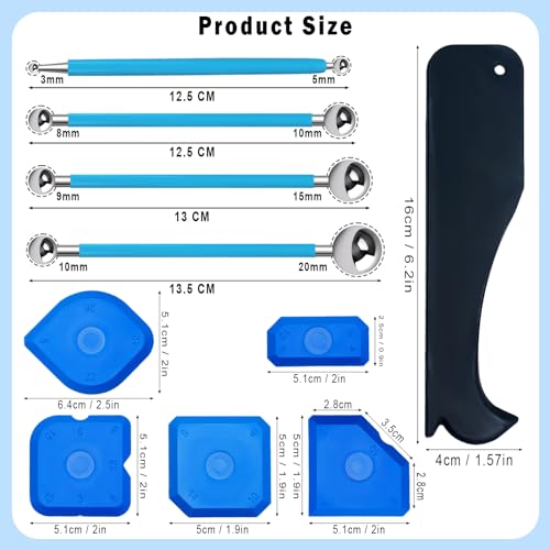 10 Stück Werkzeug Schaber Kit Fugenglätter Set, 6 Silikon Fugenglätter, 4 Stück Metallkugel Abzieher, Silikonfugen abzieher Caulking Werkzeug Kit Fugenglätter Set Für Badezimmer, Küchenfliesen, Blau