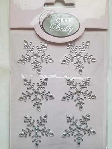 CraftbuddyUS 6 Pieces 35mm Self Adhesive Clear Snowflake Teardrop Diamante Gems