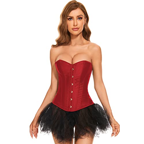 LEACOOLKEY Corsage Corset Bustier Top pour Femme Soutien-gorge Complet Gothique Corsette Sculptant Serre-taille pour Halloween Carnaval XS-XXL, rouge, XXL