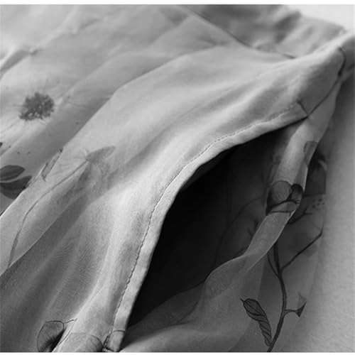 Women Cotton Linen Print Midi Skirt Double-Layer High Waist Vintage Loose Casual Ball Skirts4