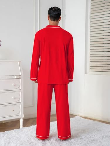 Image of QZH.DUAO Mens Pajama Set 100% Cotton Long Sleeve Button Down PJs