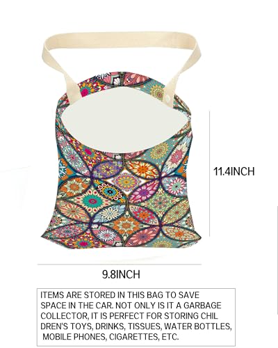 Image of Car Garbage Can, Car Trash Bag, Car Garbage Bag, Hanging Car Trash Can for Car Accessories, Vehicle, Travelling, Camping, Cute Car Back Seat Organizer, Luxury Mandala Pattern