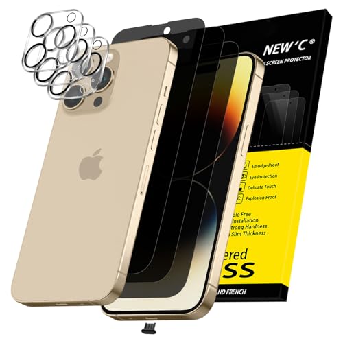 NEWC 3 x Sichtschutz für iPhone 14 Pro Max für Panzerglas (6 7 Zoll) und 3 x Kamera Panzer Schutz Glas Kameraschutz + Staubschutzstöpsel -28 Grad verbesserter Sichtwinkel - kratzfest