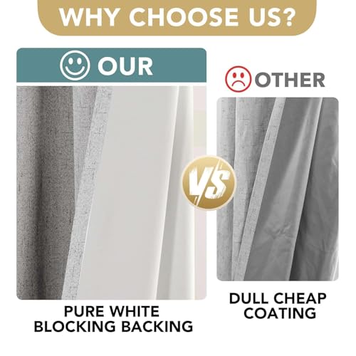 Image of H.VERSAILTEX Linen Curtains 100% Blackout Curtains for Bedroom 102 inch Long Full Light Blocking Nature Linen Blended Window Curtains for Living Room Nickel Grommet (2 Panels, Glacier Gray)