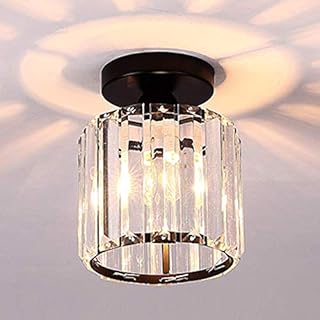 Crystal Ceiling Light, Crystal Chandelier Metal Modern LED Ceiling Light Pendant Fixture Lighting E27 Mini Chandelier Semi Flush Mount for Kitchen Dining Room Bedroom Hallway Bedroom (Black round)