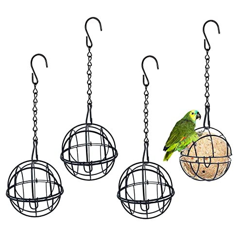 Ksvaye 4pcs 7cm Rond Mangeoire Oiseaux Exterieur Bird Feeder Mangeoires pour Oiseaux Sauvages Distributeur Boules de Graisse Oiseaux Suspendre en Métal Porte Boule de Graisse à Oiseaux Cover