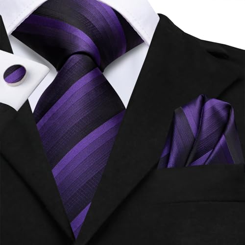 Image of Hi-Tie Men's Tie Sets Silk Paisley Striped Necktie Pocket Square Cuff-links Sets Wedding Business Holiday