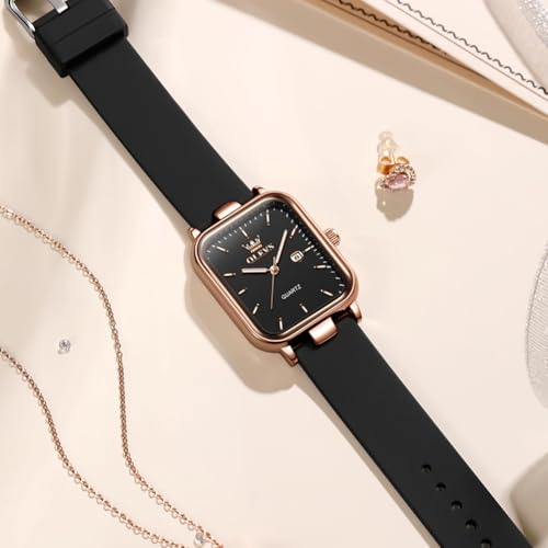 Image of OLEVS Watch for Women Quartz Square Dial Analog Wristwatch Silicone Waterproof Classic Elegant Design Ideal Daily Wear Gift