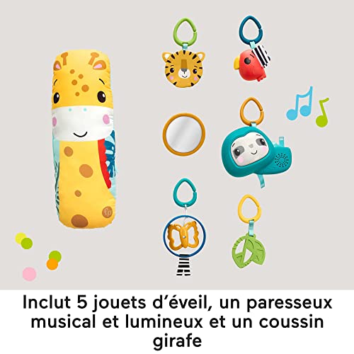 Fisher Price Tapis de jeu 3 en 1 sur le thème de la jungle pour jouer sur le ventre avec 6 jouets sensoriels lumineux et sonores et arche ajustable Jouet Éveil Dès HJW08 - vue 5