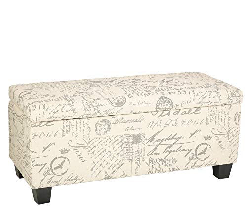 Cortesi Home Fitzgerald Script Fabric Storage Ottoman Long Bench
