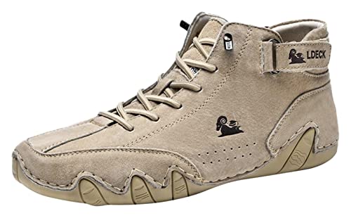 DAGY Men's Chukka Boots Italian Handmade Suede High Boots, Mens Non-Slip Waterproof Shoes, Breathable Hook & Loop Fastener Ankle Boots Chukka