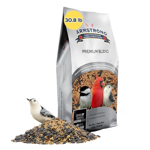 Armstrong Wild Bird Food Premium Blend, 30.8 Pounds - with White Millet, Black Oil Sunflower, Wheat, Peanuts, Striped Sunflower and Safflower for Northern Cardinals and Black-Capped Chickadees