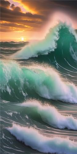 Broderie Diamant Grand Format 200x100cm Vagues DIY Peinture Cristal Art Adulte ZL-17588