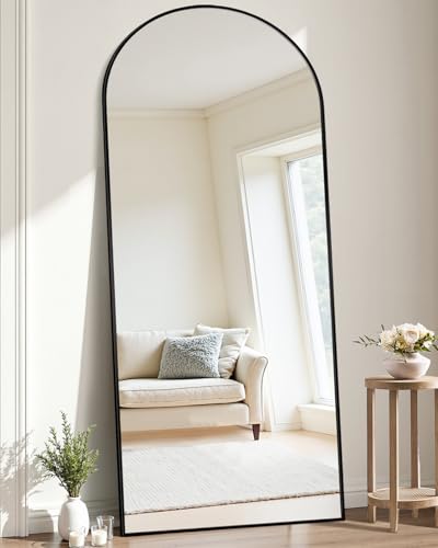Suidia Arched Full Length Mirror, 58"x21" Floor Mirror Freestanding, Floor Standing Full Body Mirror with Stand for Bedroom, Hanging Mounted for Living Room Cloakroom, Black