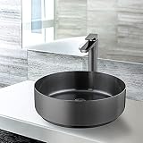 AKDY All-in-One Round Stainless Steel 15.8 in. x 15.8 in. 11-Gauge Vessel Bathroom Sink in Gun Black