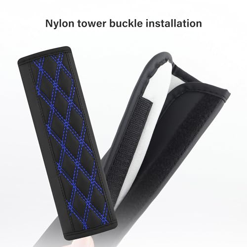 2PCS Car Seat Belt Cover Pads,Leather Seatbelt Covers Protect Shoulder and Neck Car Accessories Interior,Universal Car Seat Strap Pads Car Decorations for Most Cars Trucks (Black/Blue) - Image 6