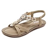 sandalen mit blumen schwarz  Sandalen Damen Sommer Bohemia Schuhe Outdoor Strand Sandaletten mit Blumen & Strass Gr.35-44