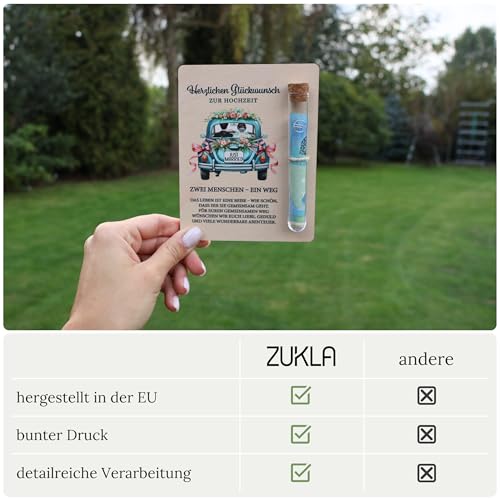 ZUKLA Verpackung für Geldgeschenke zur Hochzeit - 13 x 10 cm - mit Reagenzglas - Hochzeitskarte Geldgeschenk Verpackung Holz - Hochzeitsgeschenk für das Brautpaar