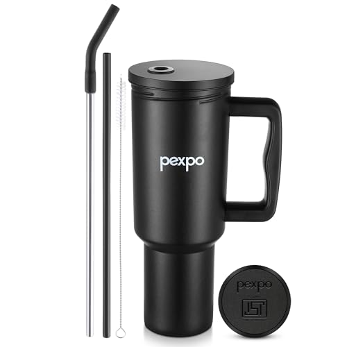 PEXPO Sipzy 1200 ISI Certified Single Wall Stainless Steel Tumbler - 1050ml with Handle | Leakproof Travel Mug with Straw & Cleaning Brush | Fast Fridge Cooling | Easy Carry - Black