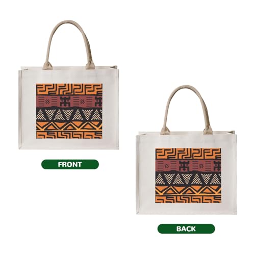 African Tribal Mudcloth Canvas Tote Bag For Women - Washable Reusable Bag With Wide Comfort Handles, Ideal For Camping, Beach & Groceries2