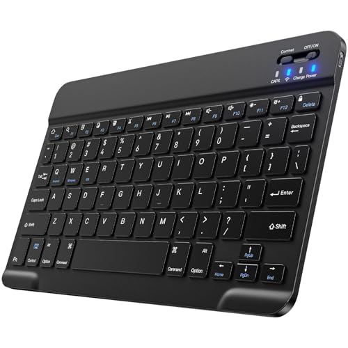 GlasFlength Bluetooth Tastatur, Tragbare Tastatur Kabellos Wiederaufladbar Wireless Keyboard Ultraslim Mini Tastatur f&uuml;r Desktops/Laptops/Tablets/Smartphones/iPad/iOS/Samsung/Android (Schwarz)
